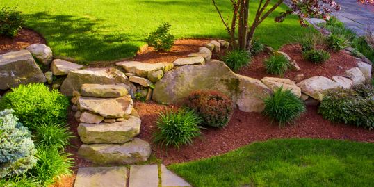 Stone retaining wall garden